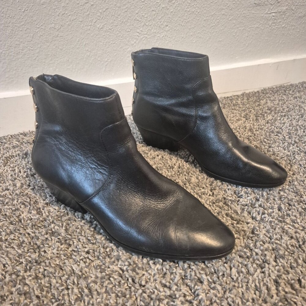 Vince Camuto Cinza Ankle Boots Black Leather Booties Metal Studs Women's 6.5